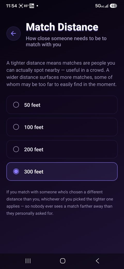 Match distance settings