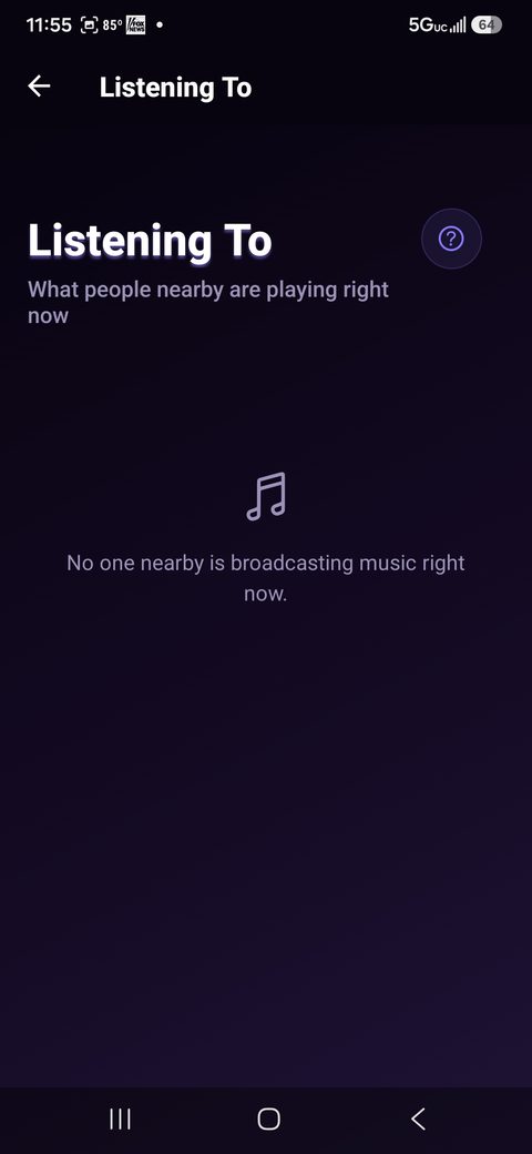 Listening To screen showing music people nearby are playing