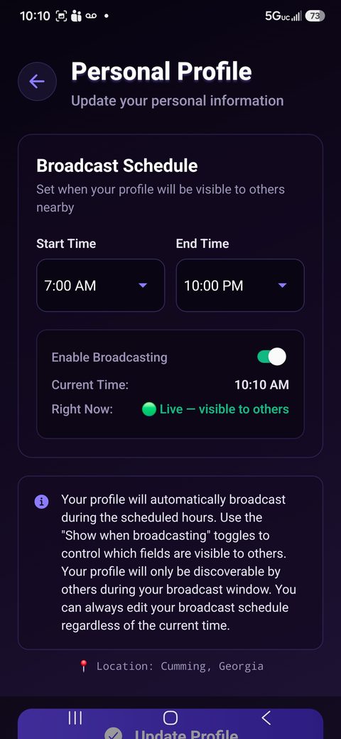Personal Profile editing screen